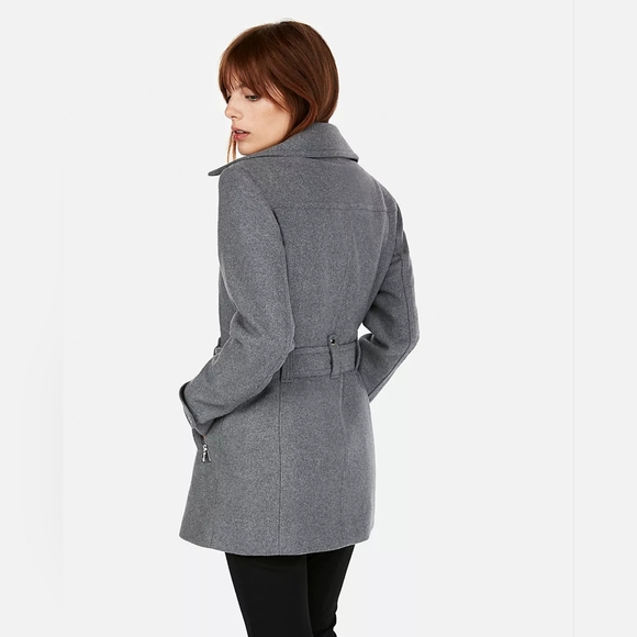 Express Wool Blend Light Grey Coat - Picture 4 of 5